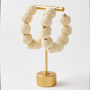 Boho Babes Jewels Braided Ball Hoop Earrings Natural Raffia Statement Hoops